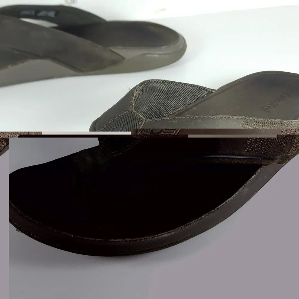 Olukai Men's Tuahine US13 Canteen Leather Waterproof Flat Thong Sandals